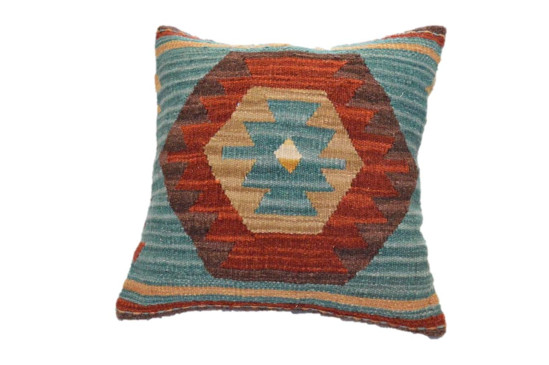 Cuscino Kilim stile afgano con sfondo blu 45x45 cm