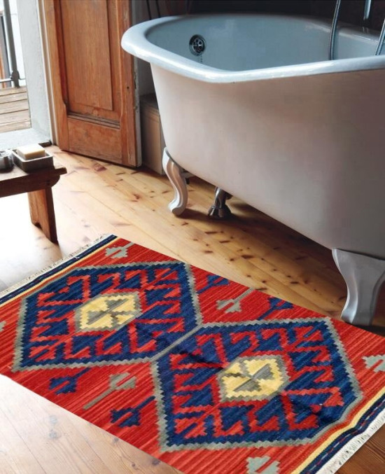 Tappeto Kilim per bagno 100% Lana DX1RED 65x110 cm