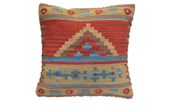 Cuscino Kilim stile afgano 45x45 cm rosso giallo blu