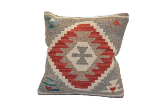 Cuscino Kilim stile afgano 45x45 cm rosso beige e bianco