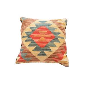 Cuscino Kilim stile afgano da arredo Sfondo Giallo - Dimensioni 45x45 cm